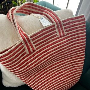 Mersea orange and cream Striped Tote Bag